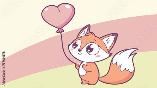 Kawaii fox hugging heart balloon
