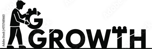 Man placing the letter g to complete the word growth symbolizing business development and progress