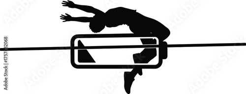 Silhouette of a male athlete performing a high jump over a bar in a dynamic athletic pose