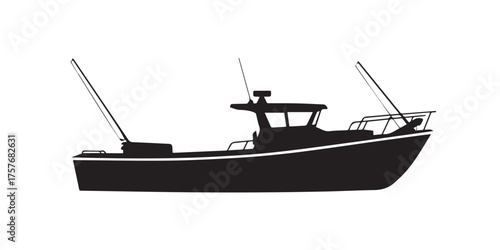 commercial fishing boat silhouette vector artwork cabin radar outriggers nautical and maritime design