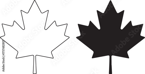 maple leaf duo black outline and filled vectors canadian symbol minimalist emblem for logos and print