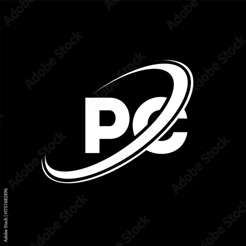 PC P C letter logo design. Initial letter PC linked circle uppercase monogram logo red and blue. PC logo, P C design. pc, p c