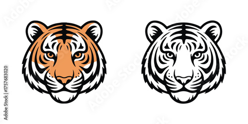 highly detailed tiger head vector set orange bengal and white tiger symmetrical portrait for print and web