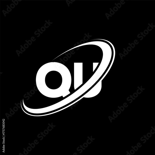 QU Q U letter logo design. Initial letter QU linked circle uppercase monogram logo red and blue. QU logo, Q U design. qu, q u