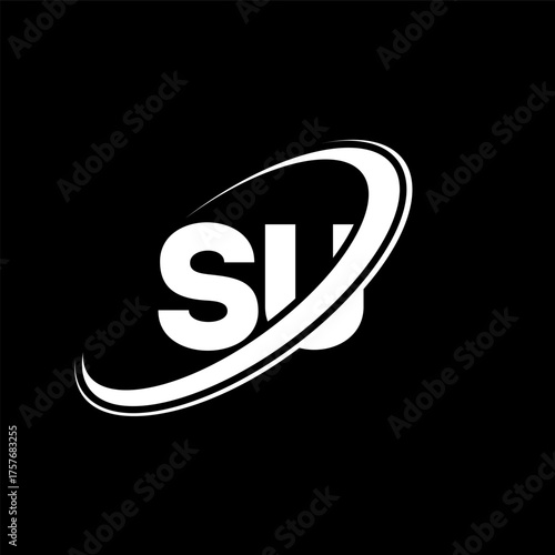SU S U letter logo design. Initial letter SU linked circle uppercase monogram logo red and blue. SU logo, S U design. su, s u