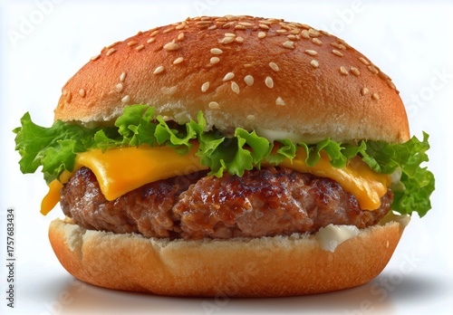 Delicious Cheeseburger With Fresh Lettuce and Melted Cheese Served on a Soft Bun