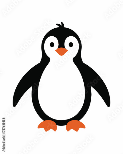 flat cartoon penguin vector with orange beak and feet friendly animal character for nursery designs