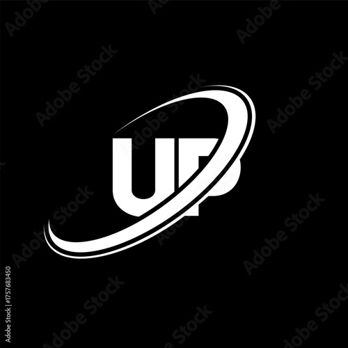 UP U P letter logo design. Initial letter UP linked circle uppercase monogram logo red and blue. UP logo, U P design. up, u p, U&P