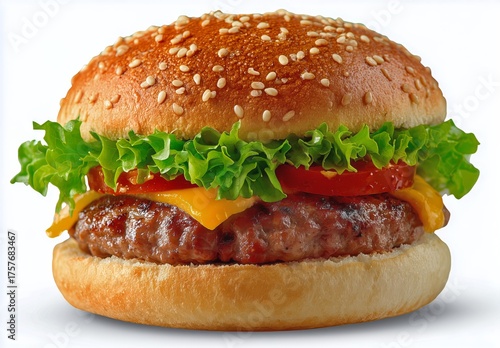 Delicious Hamburger With Fresh Toppings Served on a Sesame Seed Bun