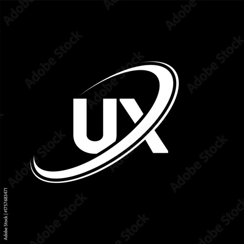 UX U X letter logo design. Initial letter UX linked circle uppercase monogram logo red and blue. UX logo, U X design. ux, u x