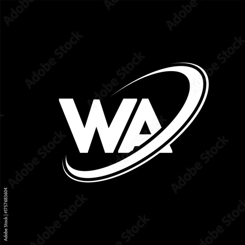 WA W A letter logo design. Initial letter W A linked circle uppercase monogram logo red and blue. WA logo, W A design