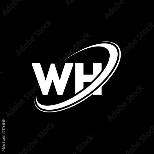WH W H letter logo design. Initial letter WH linked circle uppercase monogram logo red and blue. WH logo, W H design. wh, w h