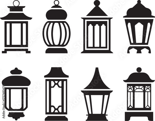 stylized lantern icon collection vector eps ai jpeg png ornate minimalist lanterns for islamic festival and home decor