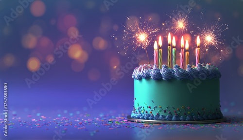 Colorful Birthday Cake With Candles and Sparks Shining Brightly on a Festive ...