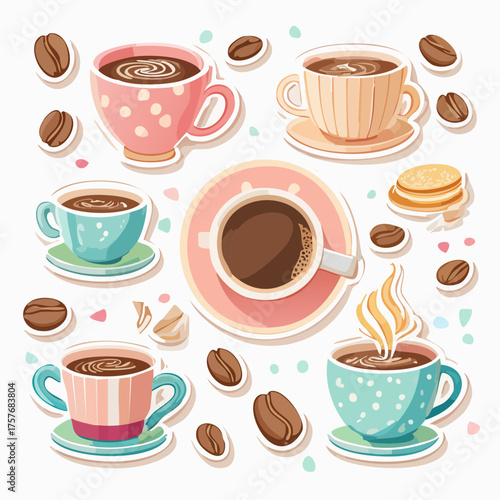 Retro Kaffeethemen Stickerbogen ohne Schrift