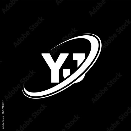 YJ Y J letter logo design. Initial letter YJ linked circle uppercase monogram logo red and blue. YJ logo, Y J design. yj, y j