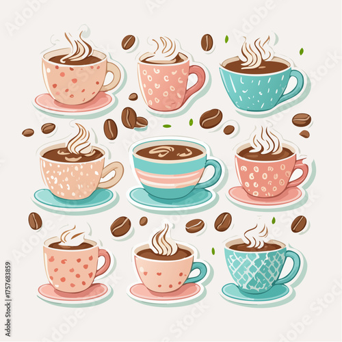 Retro Kaffeethemen Stickerbogen ohne Schrift