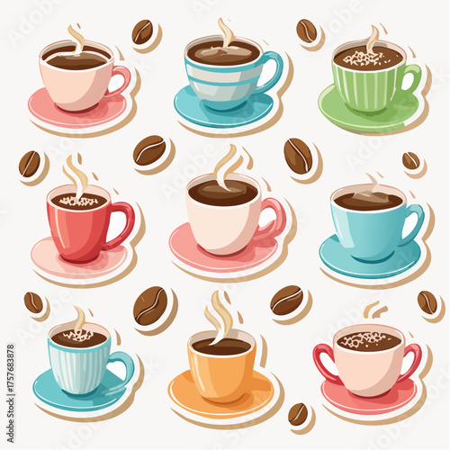 Retro Kaffeethemen Stickerbogen ohne Schrift