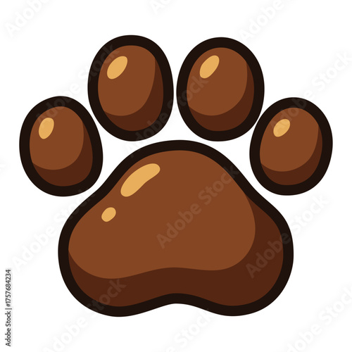 Cartoon Paw Print Icon, Cute Brown Animal Footprint Symbol, Vector Illustration