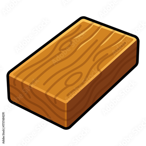 Cartoon Wooden Plank Icon, Brown Wood Block with Texture Lines, Vector Illustration