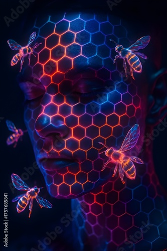 Neon Hive Portrait — Honey Amber Glow