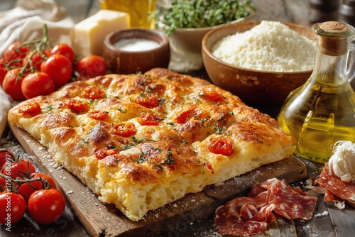 Freshly Baked Pizza Topped With Tomatoes and Basil Served With Olive Oil and ...