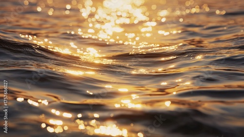 Golden sunset reflections on rippling water. AI image