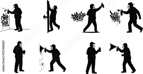 Graffiti street artist painting on wall, urban art culture, spray paint creativity, modern illustration of mural expression and hip hop visual style