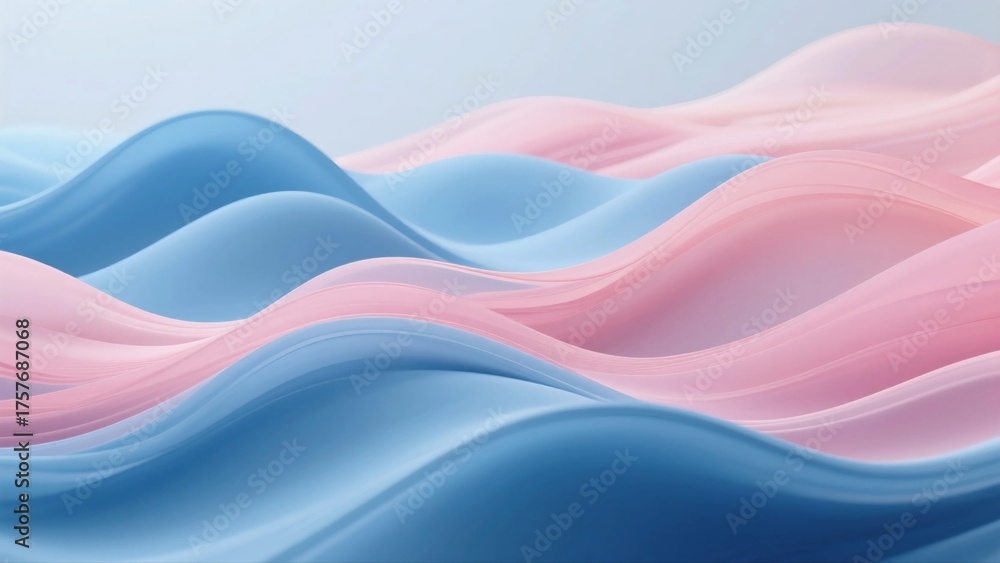 Obraz premium This image features soft and flowing abstract waves in blue and pink tones, creating a smooth and aesthetically pleasing visual.