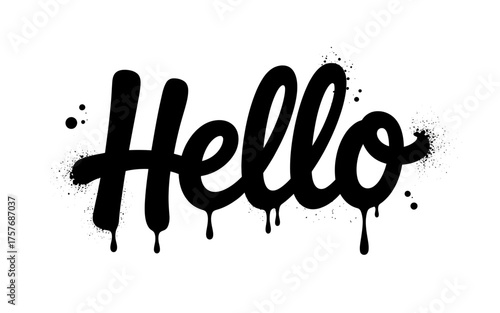 Dynamic black spray paint graffiti style 'hello' text art drips splatters