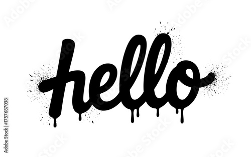 Spray paint graffiti style hello word art dripping paint bold text design