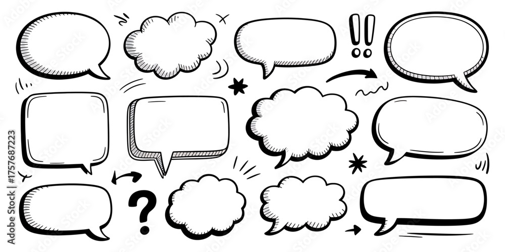 Obraz premium Hand-drawn speech bubbles and comic elements collection for communication design
