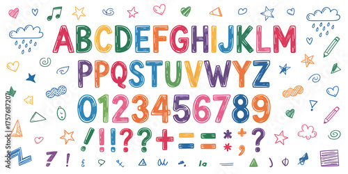 Vibrant alphabet numbers and symbols for creative projects and designs