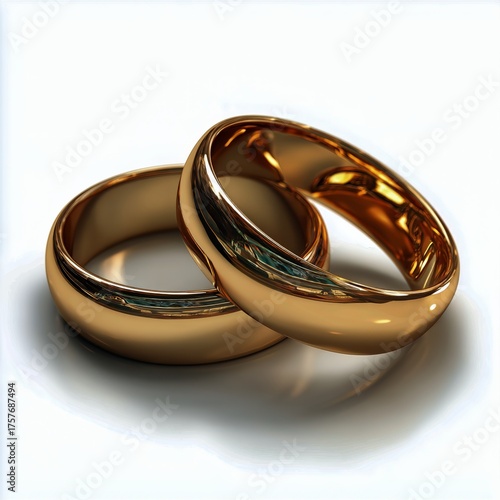 Beautiful Gold Wedding Rings Symbolizing Love and Commitment on a Clean White...