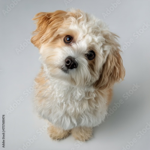 Cute Fluffy Dog With Curly Fur Sitting and Looking at the Camera Indoors