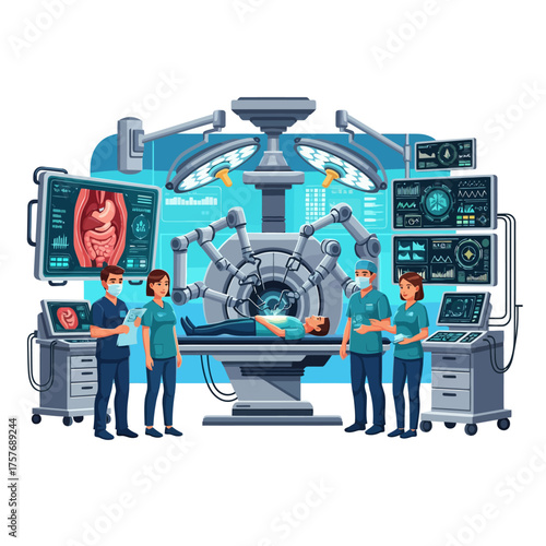 Advanced robotic surgery in a modern operating room with skilled medical professionals providing innovative healthcare solutions for patient well being