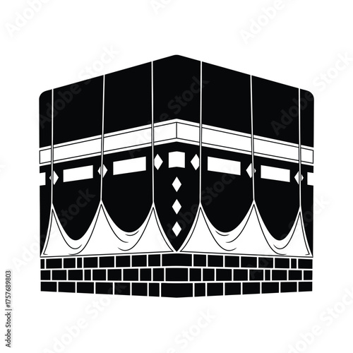 Iconic islamic kaaba structure black and white abstract symbol representing pilgrimage and faith in saudi arabia for digital designs isolated on transparent background