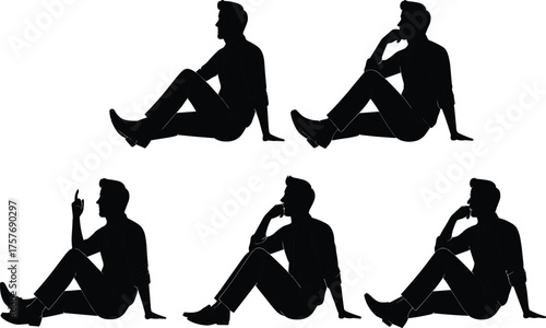 Silhouette person sitting thoughtful pose, meditation reflection, creative thinking concept, problem solving idea, mindfulness contemplation, decision making, psychology illustration