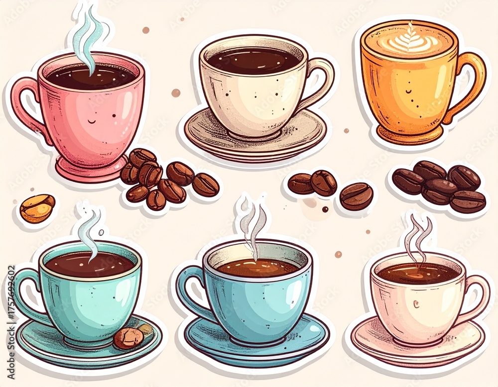Obraz premium Stickerbogen Kaffeetassen