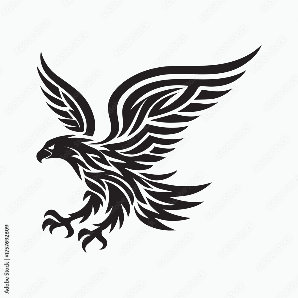 Obraz premium Flying Eagle Tribal Design with Spread Wings and Sharp Talons