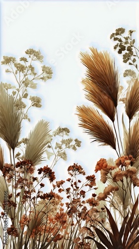 Beautiful Arrangement of Dried Flowers in Natural Tones on a Light Background