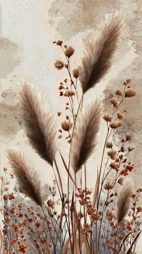 Beautiful Arrangement of Dried Flowers in Natural Tones on a Light Background