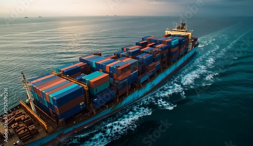 Container ship cargo shipping business logistic import and export freight transportation by container ship in open sea
