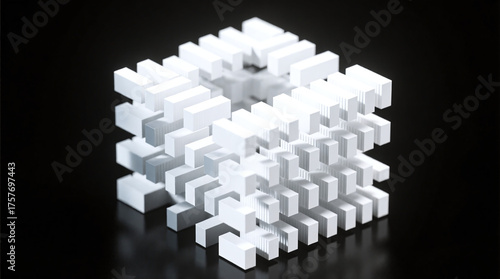 Abstract white structure made of extruded microrectangles geometric noise aesthetic volumetric shadows