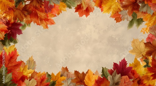 Colorful Autumn Leaves Frame a Blank Space for Seasonal Messages and Decorations