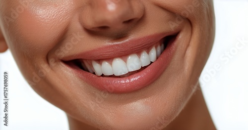 Bright Smile of a Woman With Perfect Teeth Against a Simple Background