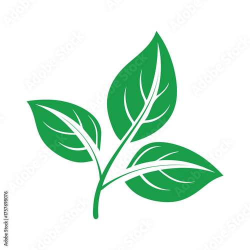 Green Leaf Icon with Three Leaves, Eco-Friendly Nature Symbol Vector