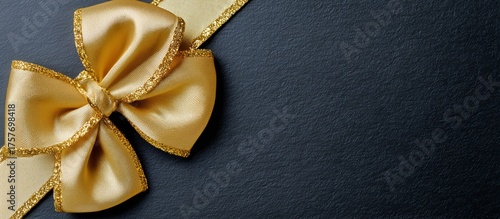 Elegant Golden Ribbon Bow on Dark Textured Background for Special Occasions a...