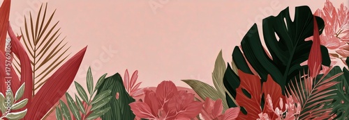 Vibrant Tropical Leaves and Flowers Create a Bold Background for Design Purposes