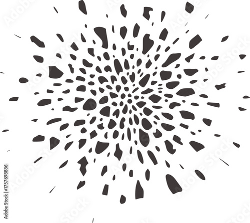 Dark grey organic shapes radiating outwards abstract explosion